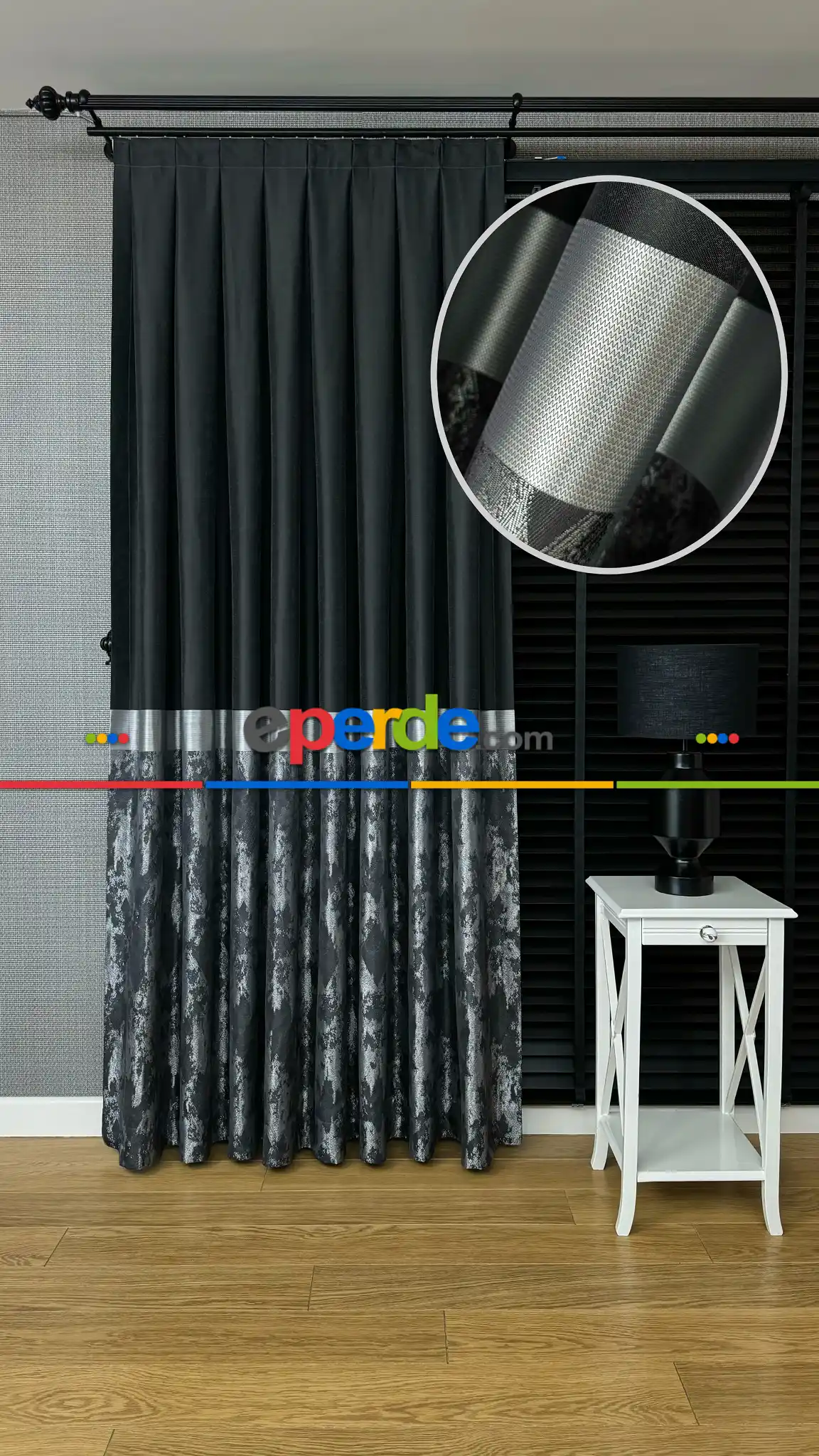Siyah Gümüş Jakar Dokuma Fon Perde - Premium Kalite Serisi Ağır Gramajlı