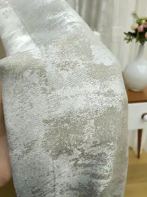 Patine Desenli Taş Rengi - Katyonik Jakar Fon Perde- Taş Rengi