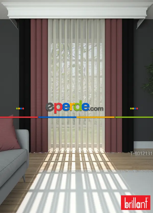 Brillant Akıllı Tül Siyah-somon Perde Tül Dikey Zebra Perde Düz 1. Kalite