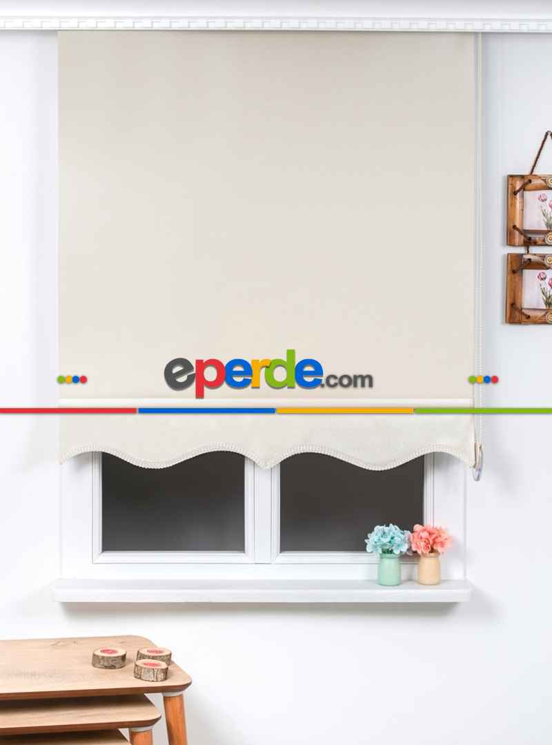 Brillant Ekru Etek Dilimli Stor Perde- Ekru