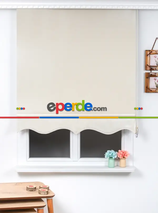 Brillant Ekru Etek Dilimli Stor Perde- Ekru