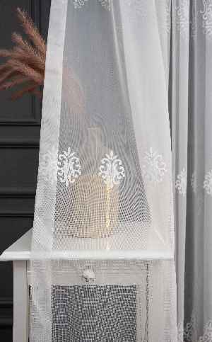 Taç Mimoza Sedef İşlemeli Ütü İstemez Salon Tül Perde