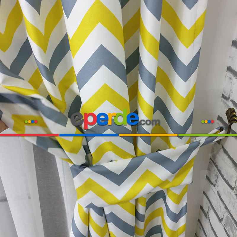 Zigzak Desenli Fon Perde Evm1117 Kumaşı Kalındır Duck Bezi Değildir-  Çok Renkli 2