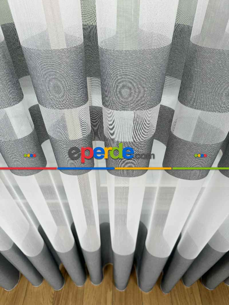 Bambu Gri Enine Bantlı Tül Perde - Premium Seri Kurşunlu Tül