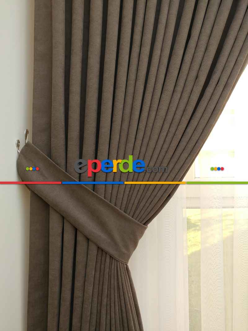 Sütlü Kahve Düz Fon Perde Dökümlü Birinci Kalite 300 Cm Geniş En Daha Hesaplı- Sütlü Kahve