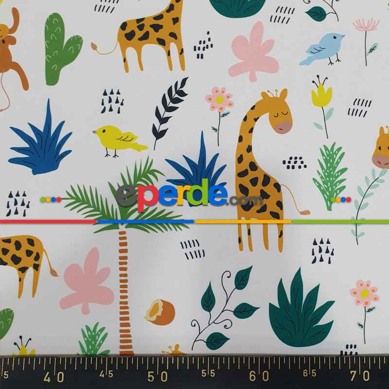 Zürafa Ve Maymun Desenli Fon Perde Evm1088-3 Kumaşı Kalındır Duck Bezi Değildir- Siyah