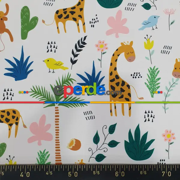 Bebek Odası Fon - Zürafa Ve Maymun Desenli Fon Perde Evm1088-3 Kumaşı Kalındır Duck Bezi Değildir- Siyah