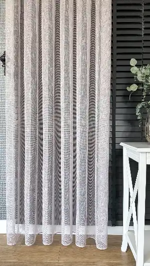 Yatak Odası Pudra Pembe Çizgili Naturel Keten Düz Tül Perde - Premium Kalite Serisi, Eteği Kurşunlu Tül