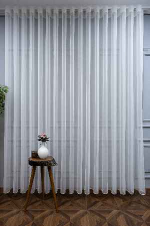 S Pile Düz Tül Perde- Ekru