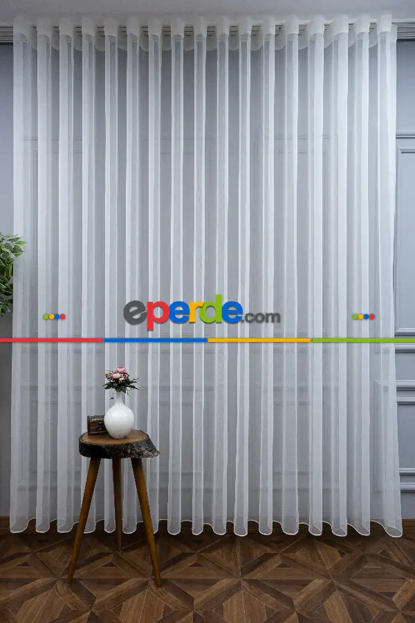S Pile Düz Tül Perde- Ekru