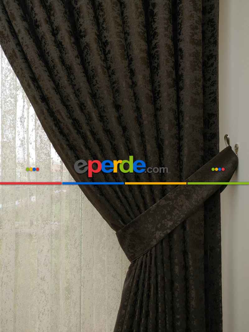 K Kahve Duz Jakar Fon Perde (180)- Kahverengi