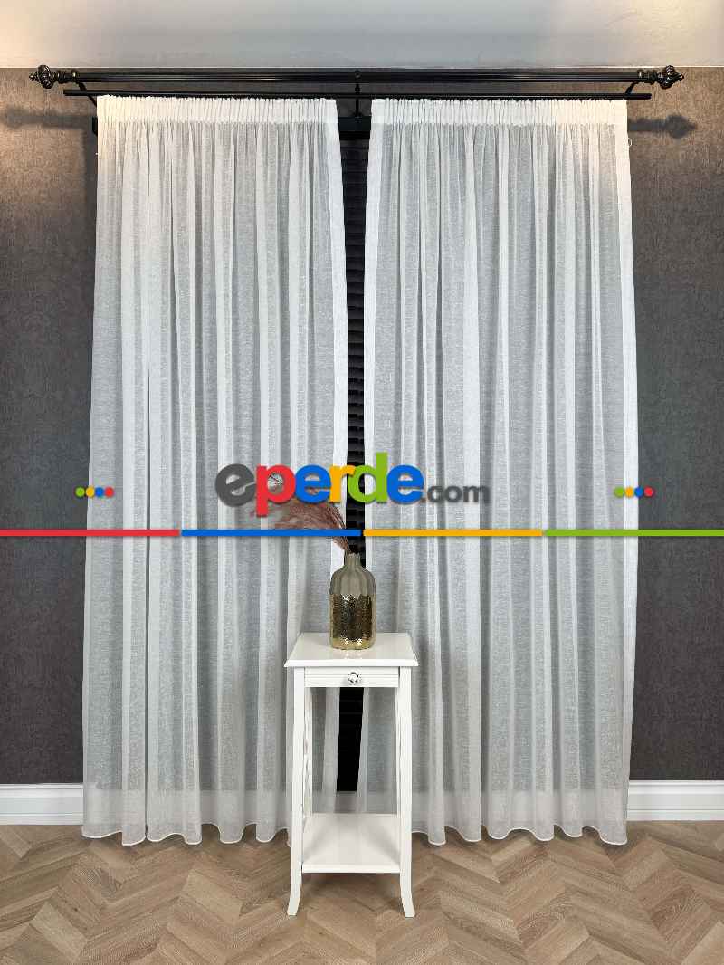 Ekru Keten Tül Perde, Büzgü Ekstraforlu