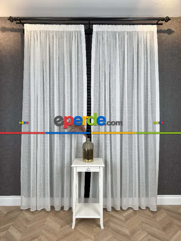 Ekru Keten Tül Perde, Büzgü Ekstraforlu