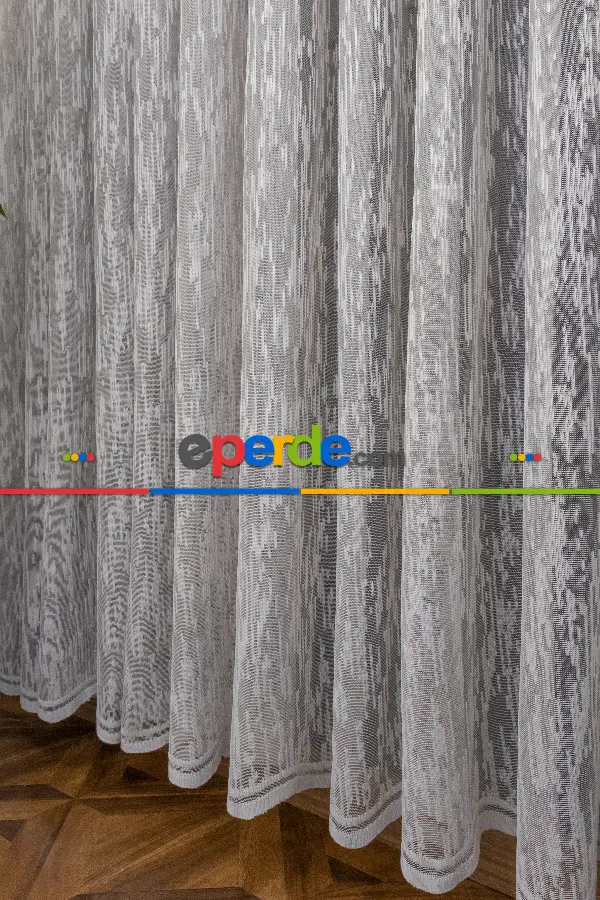 2021 Model Ekru Desenli Örme Tül Perde Bt559