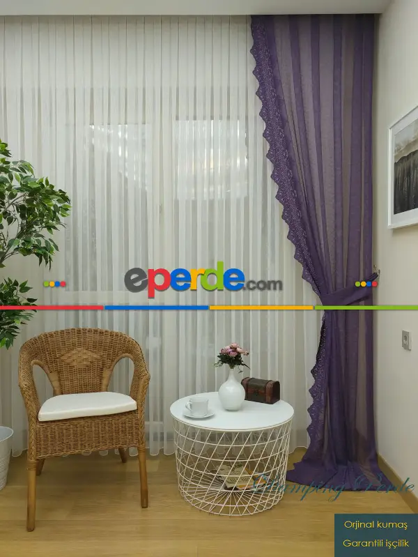 Mor Örme Tül Fon Perde- Mor