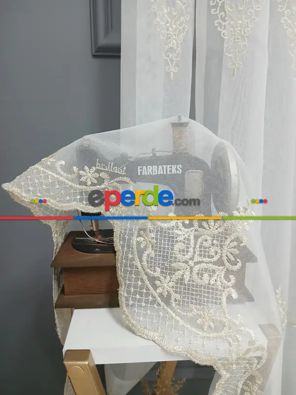 Salon - Brillant Gold Altin Sim Varakli Şehrazat model Tül Perde