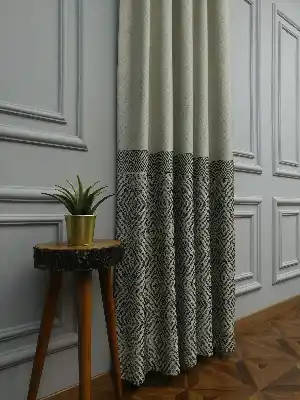 Modern Pano Fon Perde Bantlı Çift Renk - 501- Bej-füme-gri Açık
