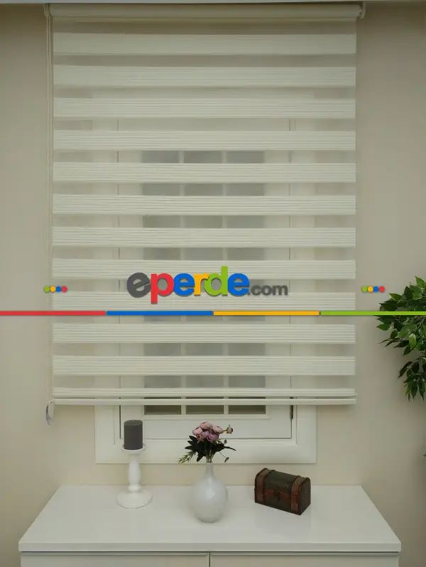 Krem - Ekru Renk Plise Zebra Perde (kalın Zeminli)- Krem Açık-ekru