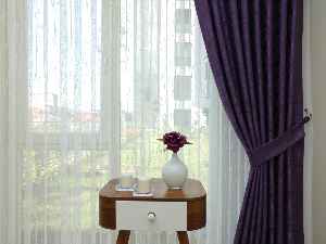 Patinedesenli Mor - Katyonik Jakar Fon Perde- Mor