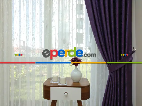 Patinedesenli Mor - Katyonik Jakar Fon Perde- Mor