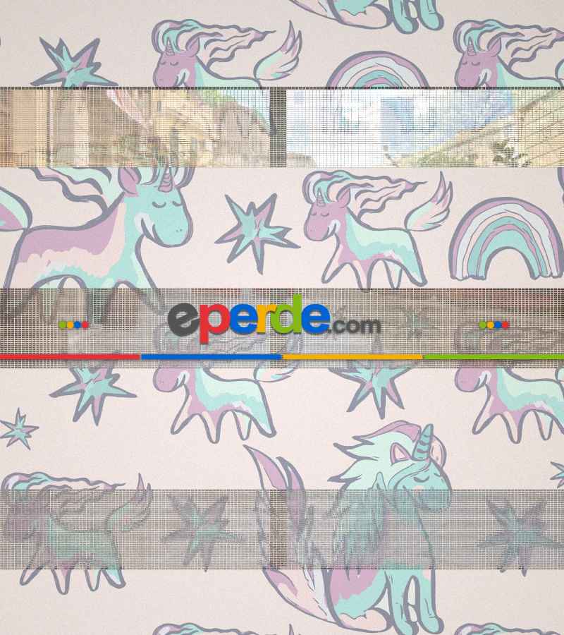 Unicorn Desenli Baskılı Zebra Perde- Çok Renkli