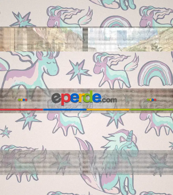 Unicorn Desenli Baskılı Zebra Perde- Çok Renkli
