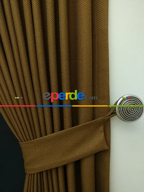 Kahve Hasır Düz Fon Perde