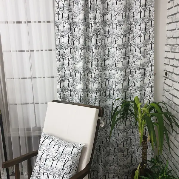 Salon Fon Perde Baskılı- Siyah
