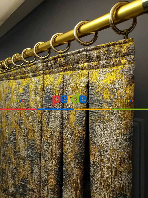 Yatak Odası - PatineDesenli Modern Desenli Jakarlı Fon Perde Yeni Seri 401- Gri-füme-antrasit-füme-altın