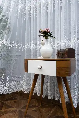Misafir Odası - Side Brode Nakışlı Tül Perde- Ekru