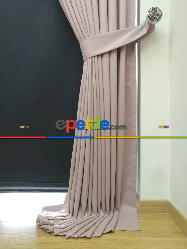 Çocuk Odası Fon Perde - Düz Renk Dökümlü Fon Perde (150)- Pudra