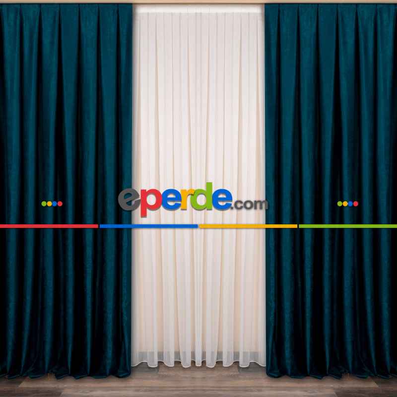 Soft Fon Perde Koyu Petrol Kumaş Kanat Yan Perde- Petrol Mavisi