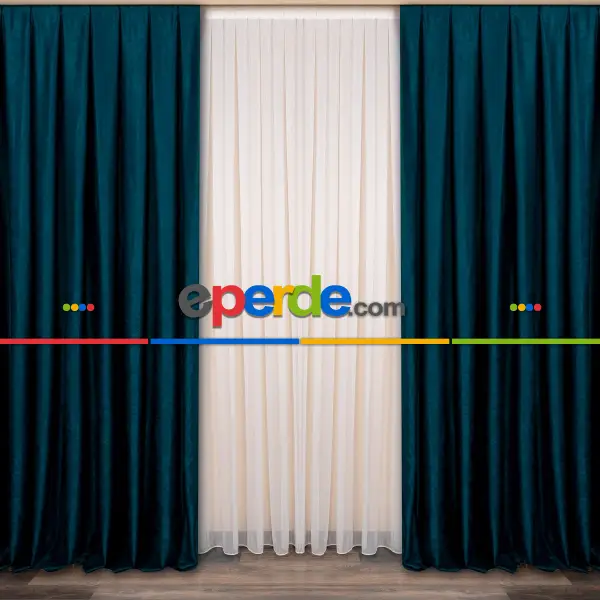 Yatak Odası - Soft Fon Perde Koyu Petrol Kumaş Kanat Yan Perde- Petrol Mavisi