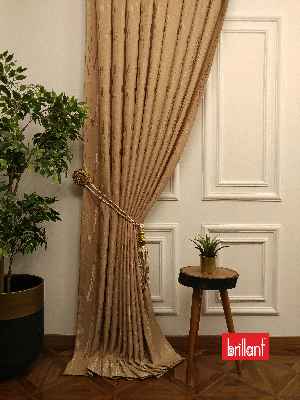 Salon Brillant Jakar Fon Camel Renk Düz Fon Perde - Camel