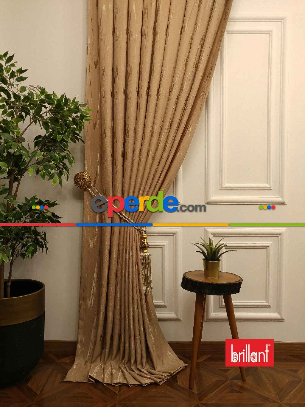 Salon Brillant Jakar Fon Camel Renk Düz Fon Perde - Camel