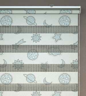 Gezegen Desenli Baskılı Zebra Perde- Çok Renkli