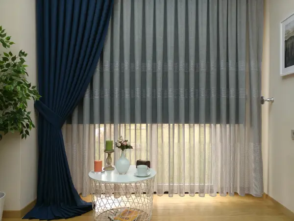 Salon Fon - Keten Lacivert Renk Düz Fon Perde- Lacivert