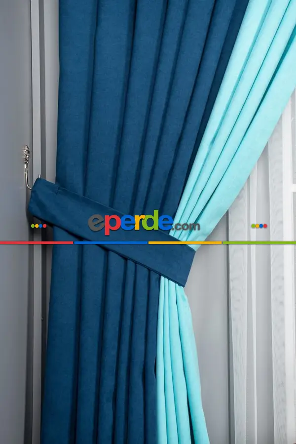 Yatak Odası - Petrol Mavi - Turkuaz Kombinli Fon Perde