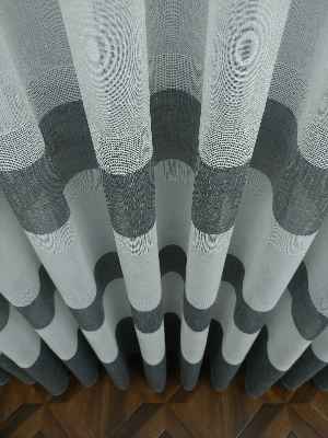 2021 Sezonu - Düz Tül - Keten Gri Bantlı Tül - Ütü İstemez- Gri-füme-antrasit-ekru