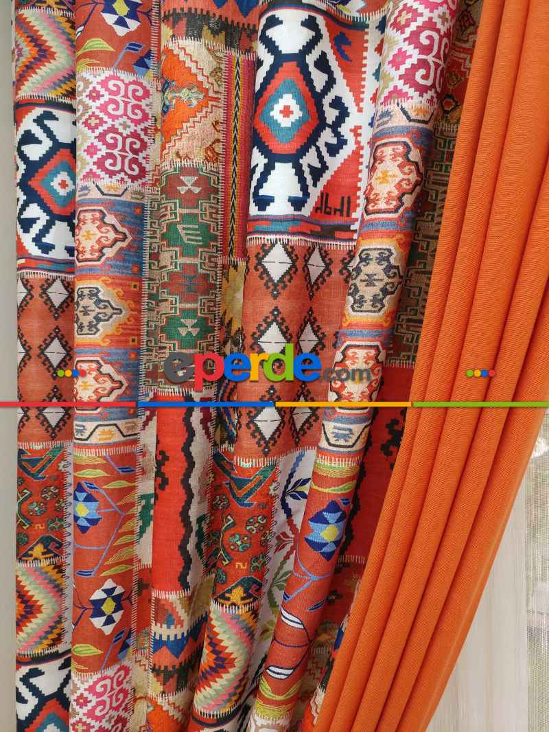 Kilim Desenli Mutfak Fon Perdesi-  Çok Renkli 3