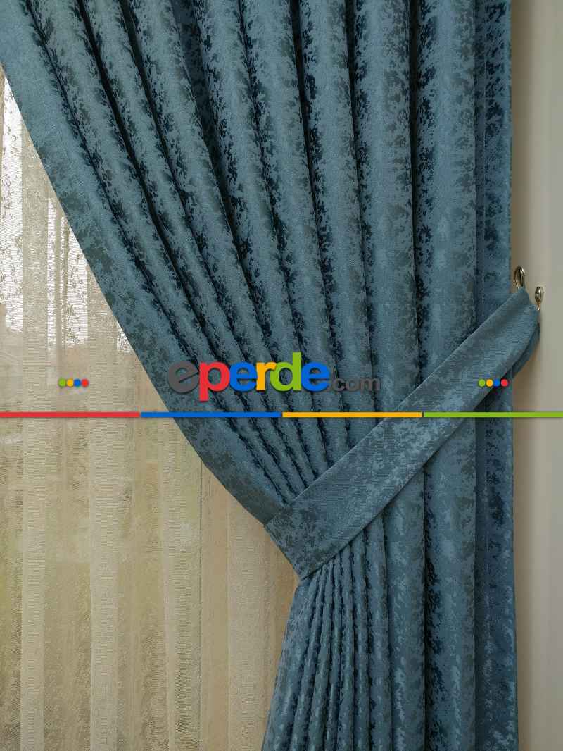 İndigo Duz Jakar Fon Perde (180)- Mavi Koyu