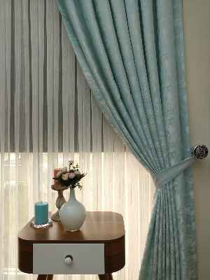 Açık Mavi Renk Jakar Desenli Fon Perde- Mavi Açık-mavi Doymamış