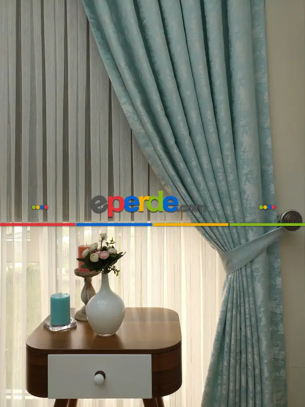 Açık Mavi Renk Jakar Desenli Fon Perde- Mavi Açık-mavi Doymamış