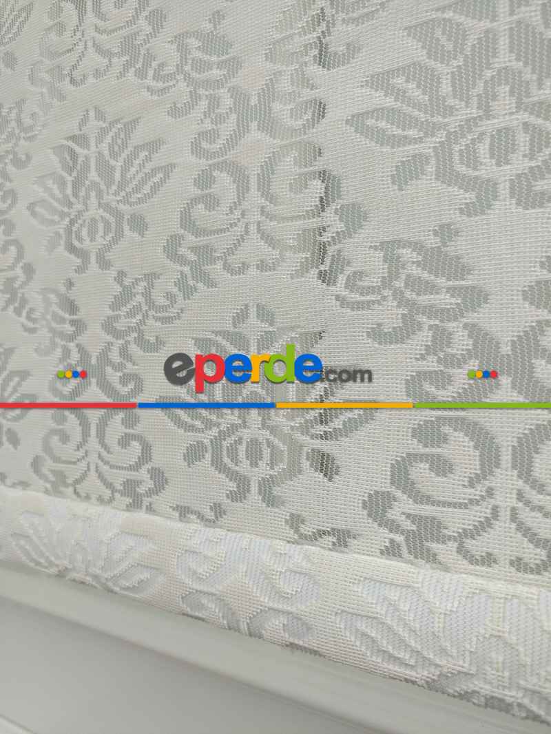 Jakar Örme Tül-alvina 805 Krem Çiftli Sistem Dantel Desenli Perde- Krem