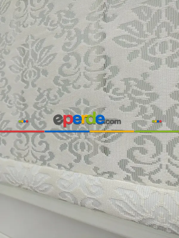 Jakar Örme Tül-alvina 805 Krem Çiftli Sistem Dantel Desenli Perde- Krem