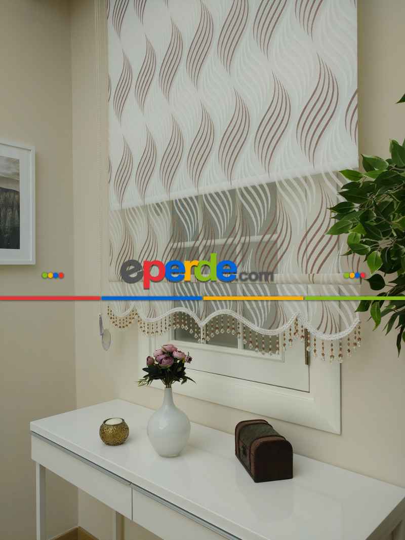 Mutfak Tül Stor Perde - Çiftli Sistem- Kahverengi