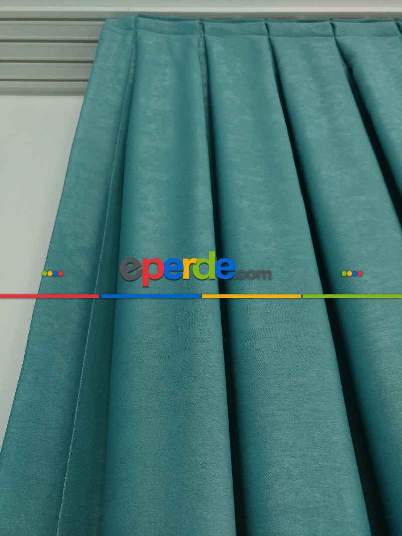 Salon - Soft Fon Perde Açık Petrol Dökümlü En - Petrol Mavisi