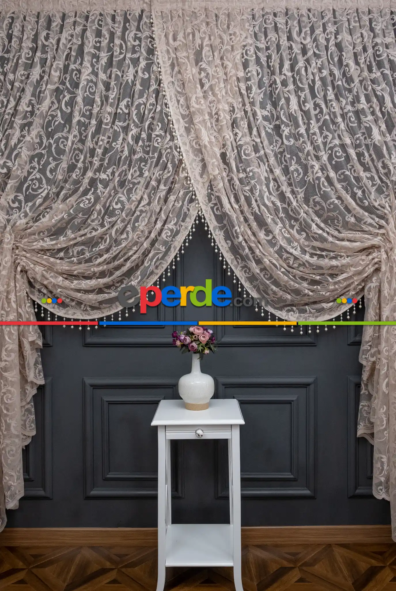 Vizon Bej Açık Kahverenk Renk Desen Şal Model Tül Kruvaze Yanki Tül