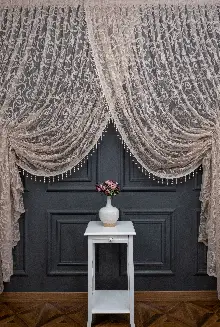 Vizon Bej Açık Kahverenk Renk Desen Şal Model Tül Kruvaze Yanki Tül