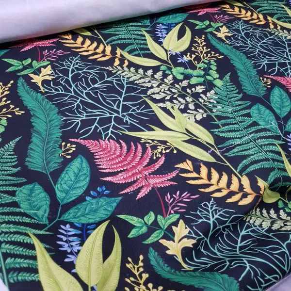 Mutfak Perdesi Kanat Fon Perde Yaprak Desenli- Siyah